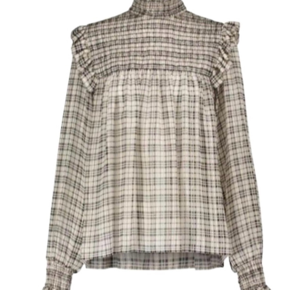 St Laurent 97% Silk Plaid Ruffle Women's Top